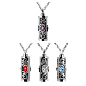 Paslanmaz çelik silindirik kristal Urn kolye <span class=keywords><strong>Birthstone</strong></span> anıt kolye kremasyon kül kül mücevherat - Product Image 1