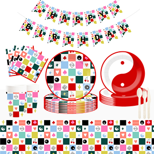 DAMAI Birthday Party Theme Decor Bulk Wholesale Set Poker Gamer Theme Check Paper Plates <b>Tablecloth</b> Party Disposable Tableware - Product Image 1