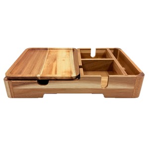 Boîte de rangement pour accoudoir de canapé en bambou avec compartiments et plateau pour le rangement et l'organisation - Product Image 2