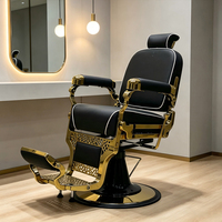 Fauteuil de Salon Hydraulique Inclinable Robuste et Moderne en Cuir PU, Acier Inoxydable Plaqué Or, Pivotant à 360°, Réglable en Hauteur, pour Salon de Beauté