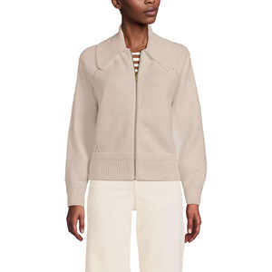 Tam Zip kapatma orta ağırlık iplikler klasik uzunluk ringcombed penye pamuk kadın Drifter büyük yaka Zip ön hırka kazak - Product Image 1