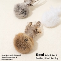Jouet à mâcher classique pour chat avec boule à grincer, plumes douces, boules en pompon et queue interactive en fourrure de lapin pour l'intérieur