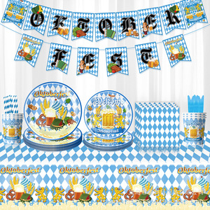 Oktoberfest Party Decorations Blue White Checkered <b>Tablecloths</b> Plates Cups Banners Supplies for Beer Festival Celebration - Product Image 1