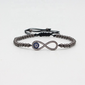 Moda chapado en oro 4MM cuentas de latón Mirco Pave CZ número ocho 8 infinito ojo encanto ajustable cordón negro pulsera - Product Image 5
