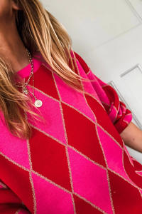 Suéter Casual <span class=keywords><strong>de</strong></span> Punto <span class=keywords><strong>para</strong></span> <span class=keywords><strong>Mujer</strong></span>, Diseño <span class=keywords><strong>de</strong></span> Rombo con Purpurina Rojo Rosa <span class=keywords><strong>de</strong></span> San Valentín, Moda Chic al por Mayor Dear-Lover - Product Image 2