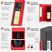 Boîte à vin personnalisée pour une seule bouteille avec fenêtre en PVC, boîte à rabat magnétique en carton de 1200 g, convient à une bouteille de vin de 750 ml
