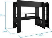 Lit mezzanine design pour chambre d'enfant, lit surélevé en bois avec table de jeu pour garçons, mobilier de salle de jeux tendance pour enfants