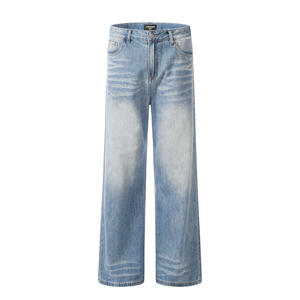 <span class=keywords><strong>Jeans</strong></span> a gamba dritta blu <span class=keywords><strong>chiaro</strong></span> da 11KN, baffi lavati personalizzati di alta qualità, <span class=keywords><strong>Jeans</strong></span> in Denim ammucchiati - Product Image 1