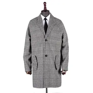 OEM Herren Winter Stylish Hounds tooth Premium Wolle Trenchcoat Lang mantel Plaid Casual Overcoat Business Suits Herren Lang mantel