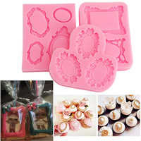 HY Divers Vintage Cadre Fondant Moule Style Baroque Cupcake Topper Moule Photo Cadre Silicone Gâteau Moule