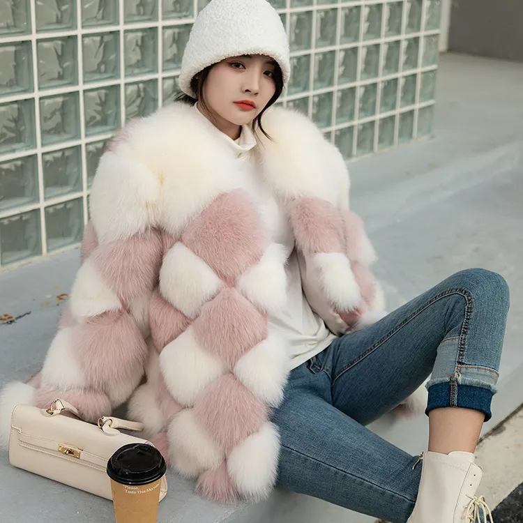 Factory Price Real Fur Coats Winter Women Elegant Style Ladies Pink Fur Coat Custom Fox Fur Coat Vendors