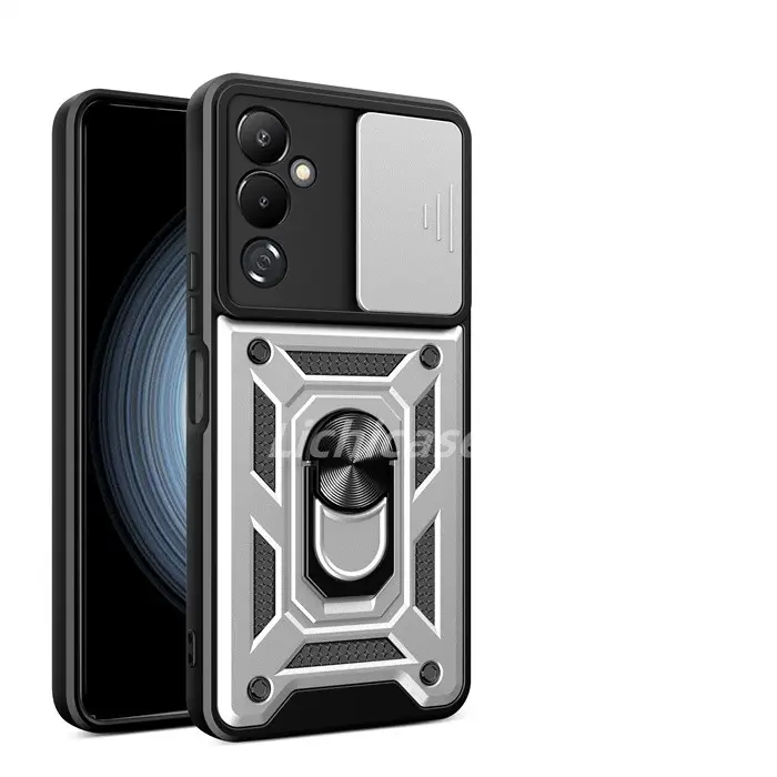 Lichicase Slide Shield Camera Protective Holder Stand Armor Case For Tecno Pova 4 Pro Hard Cover
