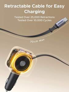 Cargador de Coche UGREEN de 60W 2C1A con Cable Retráctil, Cargador Rápido de 3 Puertos con <span class=keywords><strong>USB</strong></span>-C PD de 30W, <span class=keywords><strong>USB</strong></span>-A, <span class=keywords><strong>Adaptador</strong></span> para Encendedor de Cigarrillos - Product Image 5