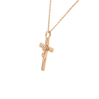 Kalung Liontin Kristen Unisex Berlapis Emas Rose dari Kuningan Berkualitas Desain Baru JM Jewelry dengan Hiasan Bunga Mawar Sharon Cross