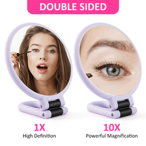 हम 1x10x समायोज्य हैंडल/स्टैंड हैंडहेल्ड फोल्डेबल यात्रा दर्पण कॉम्पैक्ट फोल्डिंग मिरर पुरुषों के लिए छोटे हाथ दर्पण - Product Image 3