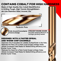 Forets hélicoïdaux à queue parallèle DIN 338 allemands HSS M35 Cobalt 5% pour acier inoxydable/acier/métal