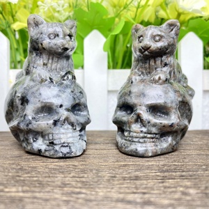 Wholesale New Design Crystal Magic Cat & Skulls Carving Craft Healing Crystal Stone Crafts for Feng Shui Home Decor Gift