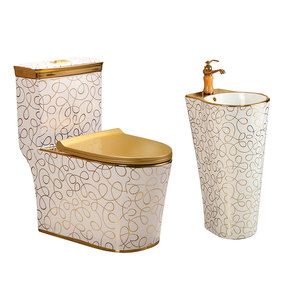 Inodoro de Cerámica para Baño, Diseño Moderno, Fijación a Pared, Color Dorado, Sanitario para Baño - Product Image 1