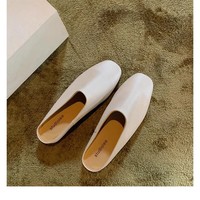 Mules plates décontractées en cuir véritable souple et confortable pour femmes, à bout fermé, à enfiler, sans talon, pour le bureau