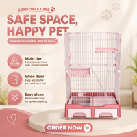 Cage à chat en acier inoxydable à 3 niveaux avec plateaux en plastique, maison d'intérieur respirante pour animaux de compagnie avec porte coulissante