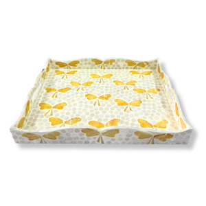 Plateau en MDF rectangulaire écologique de haute qualité avec bord ondulé motif d'arc coloré incrustation de coquille de Capiz blanche - Product Image 4