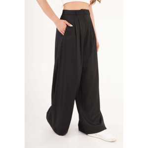 กางเกงขายส่งผู้หญิงสีดำ ไซส์ XL สไตล์เกาหลี จีบ มีกระเป๋าคู่ ระบายอากาศ ทรงหลวม กางเกงทำงาน - Product Image 4