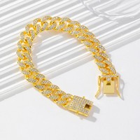 Collier Chaîne Cubaine Hip Hop Iced Out Orné de Strass Doré Style Rapper Streetwear Bijou Bling Cadeau Unisexe