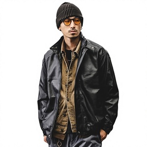Chaqueta de Cuero Suave Estilo Retro Americano para Hombre, Ropa de Motero de Marca a la Moda, Estilo Otoñal Novedoso y Atractivo para Hombres Fuertes - Product Image 1