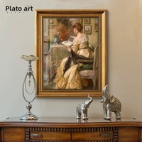 Peinture à l'huile décorative de luxe JD, style européen classique, sur toile, cadre doré rétro, pour salon, chambre, entrée, vintage nostalgique