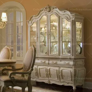 Мебель для дома в американском стиле Роскошная золотая ручная резная деревянная стеклянная витрина Европейского дизайна