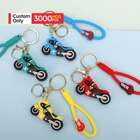 Porte-clés promotionnels en caoutchouc souple personnalisables avec logo, en silicone/PVC 3D, écologiques, pour moto et scooter, MOQ 3000 pièces