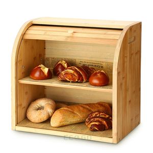 Caja de pan, cajas de pan de bambú de 2 capas para almacenamiento de alimentos de cocina, guardián de pan de gran capacidad - Product Image 1