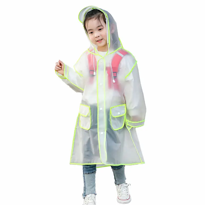 معطف مطري شفاف من مادة EVA على الموضة للأطفال معطف مطري للأطفال للسفر والتنزه