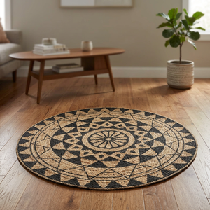 <b>Round</b> Geometric <b>Jute</b> Area <b>Rug</b> Modern Style Reversible Braided Solid Color Flat Pile Thin Home Decor - Product Image 2