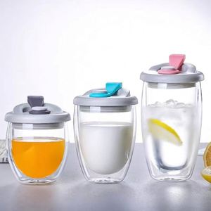 Taza de café y leche de doble capa de vidrio de borosilicato alto con forma de huevo y tapa de silicona, creativa para el hogar, con aislamiento térmico para zumos. - Product Image 1
