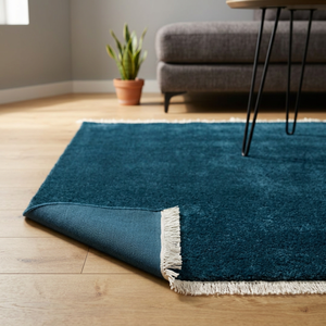 Modern <b>Blue</b> Solid Color Rectangle Area <b>Rug</b> Plush Tufted Wool Acrylic Non-Slip Latex Backing Living Room Use - Product Image 1