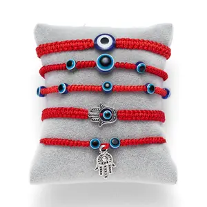 Pulsera acrílica de Ojo Azul turco para mujer, joyería de moda ajustable, cuerda roja, juego de pulsera de la suerte, 2021
