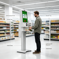 Kiosque de libre-service à écran tactile sur pied avec plateau pour marchandises, paiement en espèces et par carte, OEM pour supermarché, épicerie, magasin de proximité