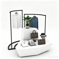Portant à vêtements commercial blanc en fer, sur pied, avec étagères de rangement pour boutique