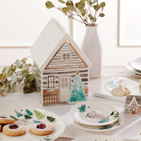 Récipient de stockage des aliments 3D personnalisé Cute cartoon decorated Ceramic Santa Forest Cabin cookie candy jar