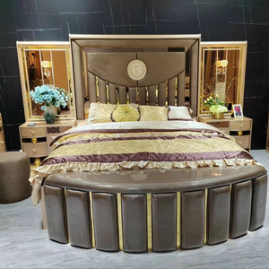 Cabecero de Madera con Espejo Iluminado LED de Alta Gama Estilo Turco, Fabricante Original de Foshan, Tamaño King, 8 Puertas, Lujo Clásico - Product Image 1