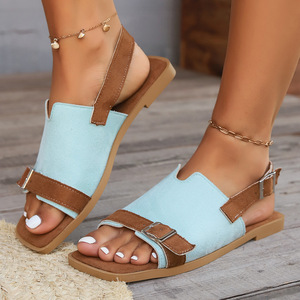 Summer New Arrival <b>Plus</b> <b>Size</b> Women's Elegant Beach Sandals Outdoor Casual Square Head With Platform Flat Contrast Color Fashion - Product Image 4
