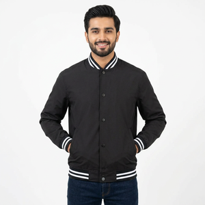 Manteau d'hiver de haute qualité en laine et cuir de vachette, style universitaire, avec col montant et capuche, manches en polaire, style veste de baseball - Product Image 1
