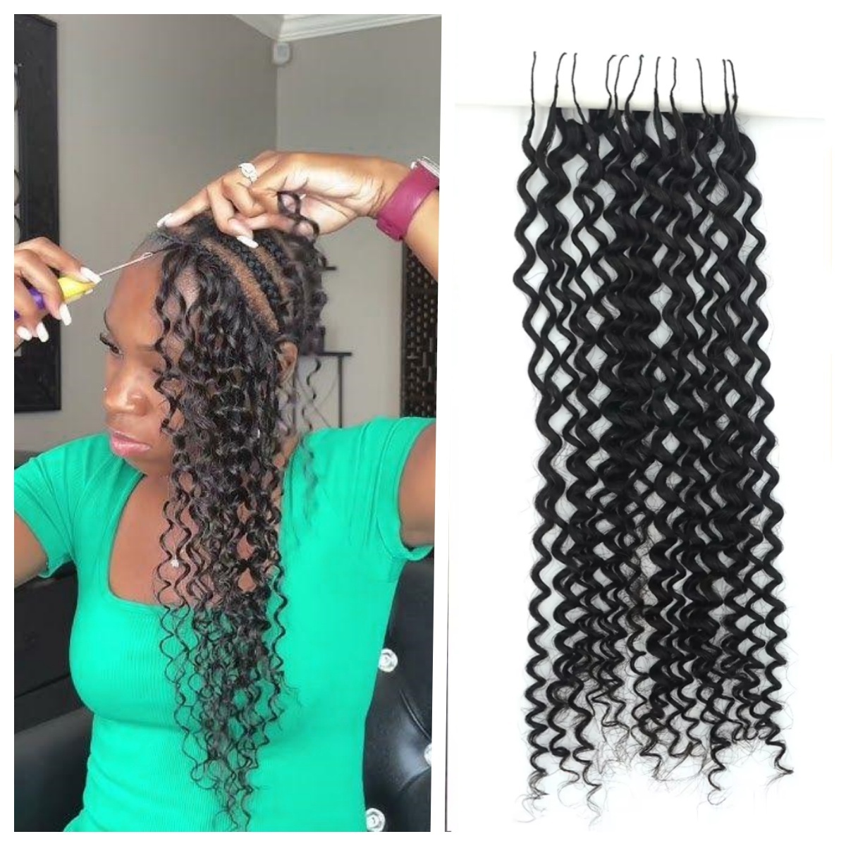 KAMA Kinky Curly Crochet Human Hair Extensions Kinky Curly Crochet Feather Tip Hair Extensions for Twists and Braids