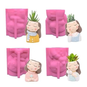 新款眯眼女孩硅胶模具手工桌面装饰石膏环氧树脂笔筒花盆微景观模具 - Product Image 1