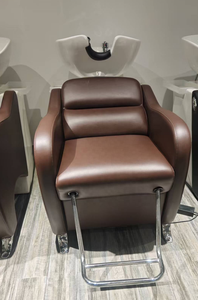 High Quality Salon Shampoo <b>Chair</b> <b>Brown</b> PU <b>Leather</b> Hair Washing Backwash Unit With Ceramic Basin & Footrest Hairdressing Salon - Product Image 4