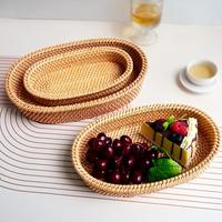 Panier à pain ovale en rotin tressé, style minimaliste, pour rangement de couverts, plateau à collations, boîte à desserts, plateau à fruits, accessoire photo