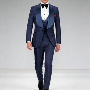Costume de Marié 3 Pièces Sur Mesure en Jacquard, Populaire et Tendance, avec Gilet et Smoking – Vente en Gros - Product Image 1