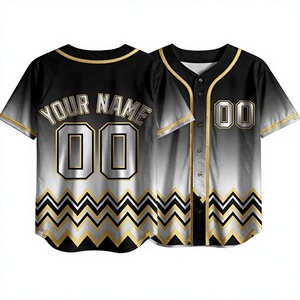 Maillot de baseball personnalisé noir, blanc et or dégradé pour homme, uniforme d'équipe à boutons, sublimation, tissu athlétique anti-humidité - Product Image 1