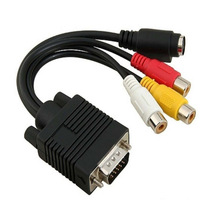 Kabel Adaptor Audio VGA ke S-Terminal +3RCA untuk Komputer